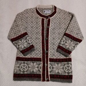 Vintage Floss Icelandic  Open Front Cabincore Outdoor Winter Wool Cardigan Small